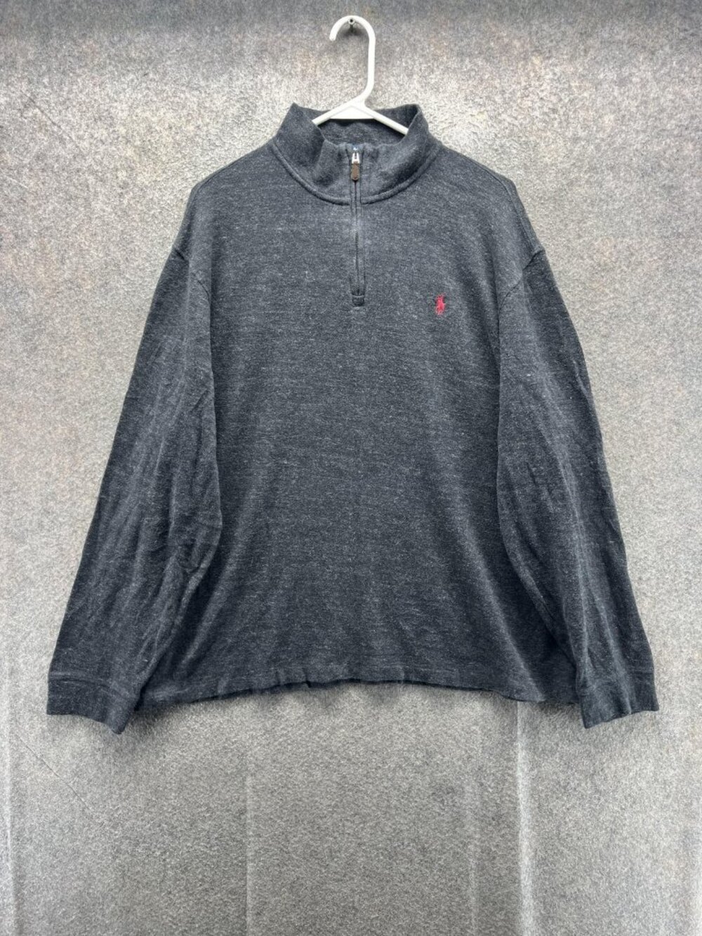 Polo Ralph Lauren Sweater Men XL Gray 1/4 Zip Mock Neck Estate Rib Pullover Knit